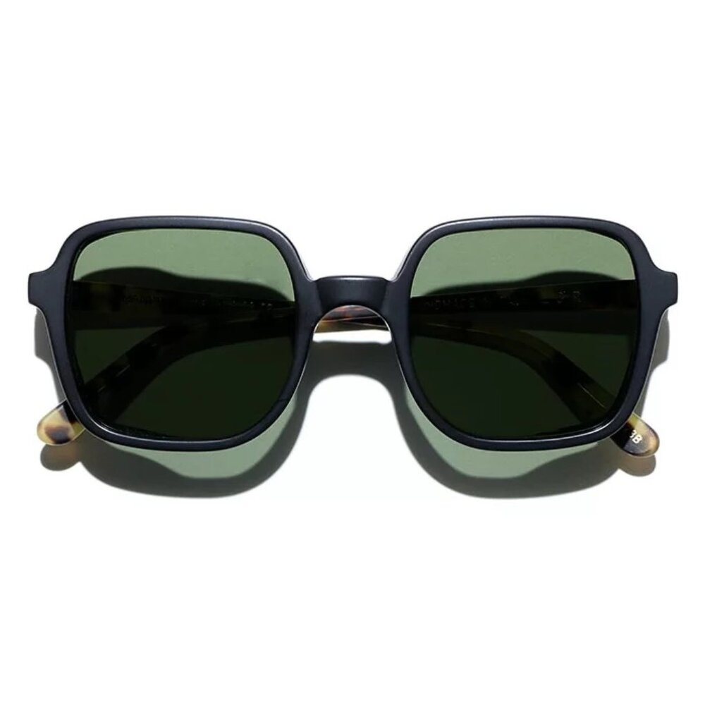 Black Square Women's Sunglasses with Green Lenses